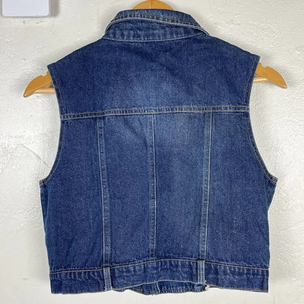 Vintage C’est Toi Denim Moto Vest Women’s Large Blue Zip Front Sleeveless Jean - Picture 11 of 12